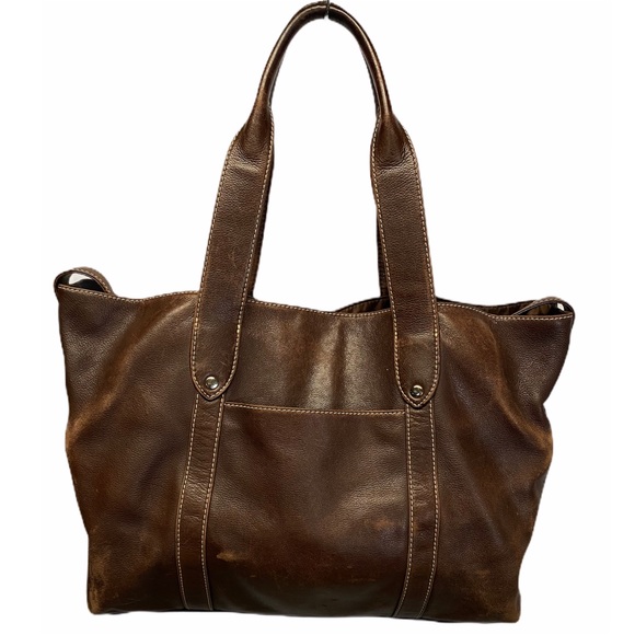 FOSSIL VINTAGE Large Brown Distressed Leather Tote - Picture 6 of 15